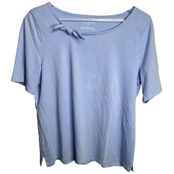 Blue Talbots Short Sleeve Blouse W/ Neckline Bow - Picture 1 of 8